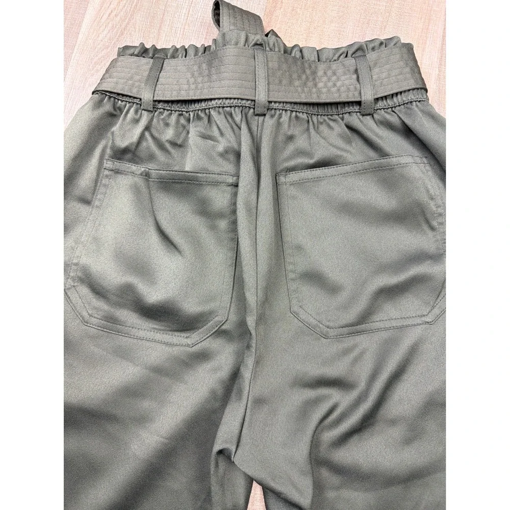 Abercrombie & Fitch Olive Green Paperbag Waist Pull On Pants XS Sheen Finish‎